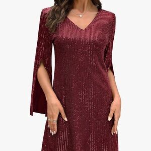 COOAN Chic Long Sleeve Burgundy Dress 2XL